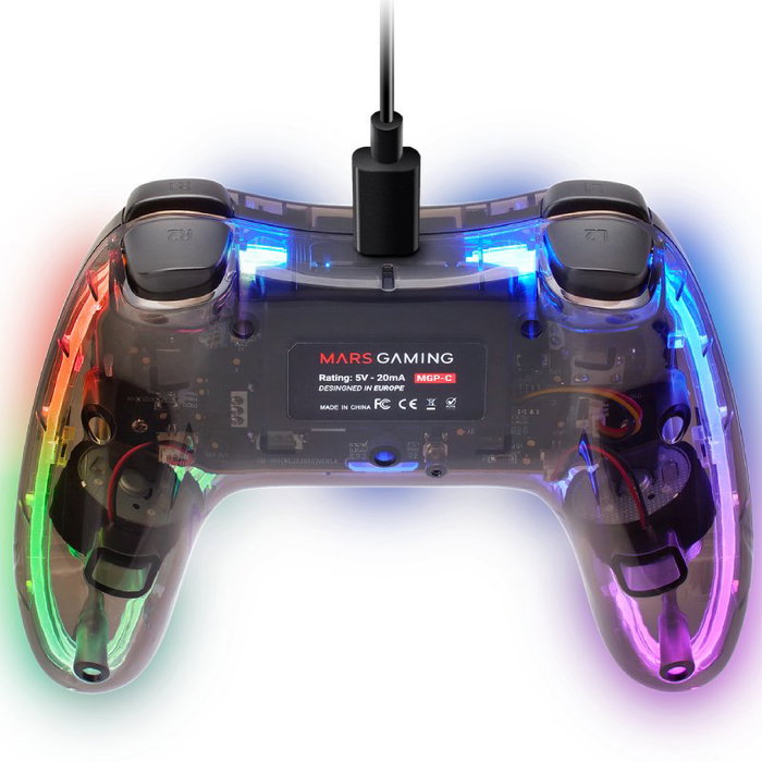 Mars Gaming Gamepad MGP-C Mando Profesional RGB Negro Translúcido Compatible PC Switch PS3